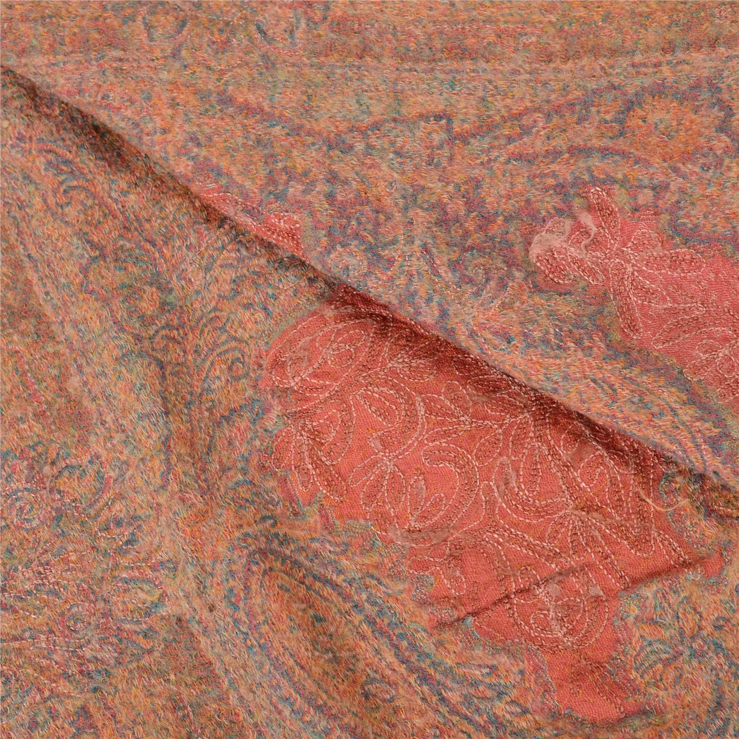 Sanskriti Vintage Pink Long Pure Woollen Shawl Handmade Ari Scarf Throw Stole