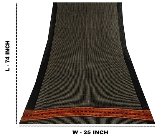 Sanskriti Vintage Black Pure Wool Shawl Woven Thread Border Stole Soft Warm Wrap