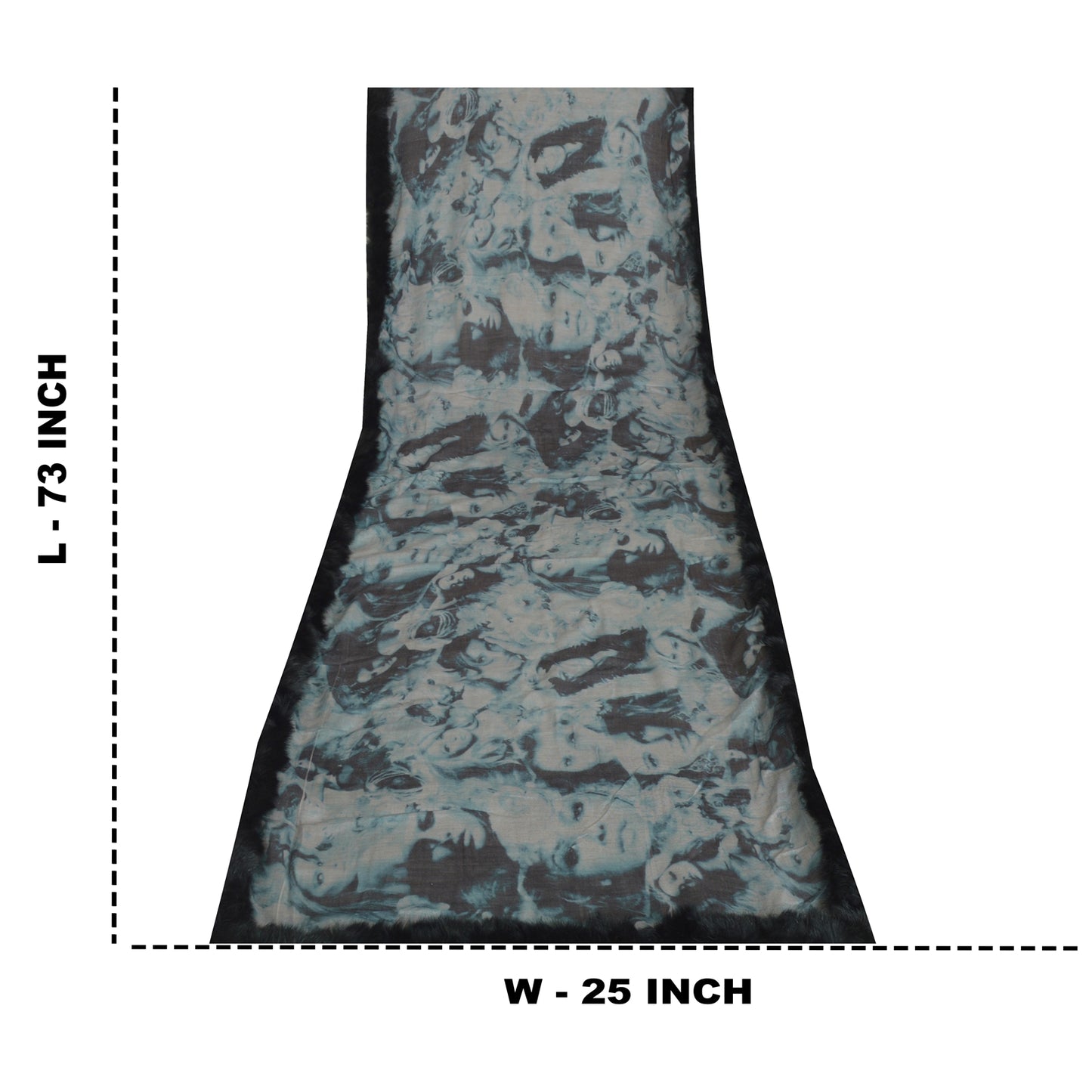 Sanskriti Vintage Long Blue & Black Pure Woolen Shawl Women Printed Throw Stole