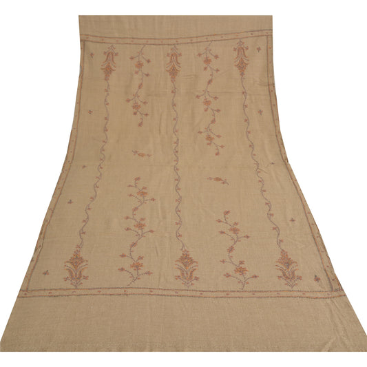 Sanskriti Vintage Brown Pure Woolen Shawl Hand Embroidery Suzani Long Stole Warm