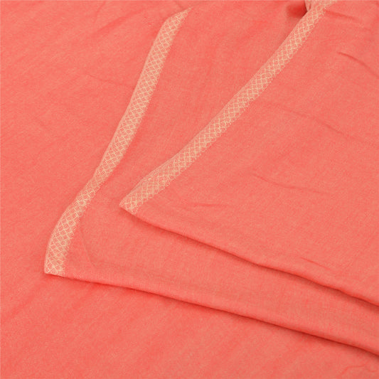 Sanskriti Vintage Pure Woolen Coral Shawl Solid/Woven Long Stole Scarf Warm Veil