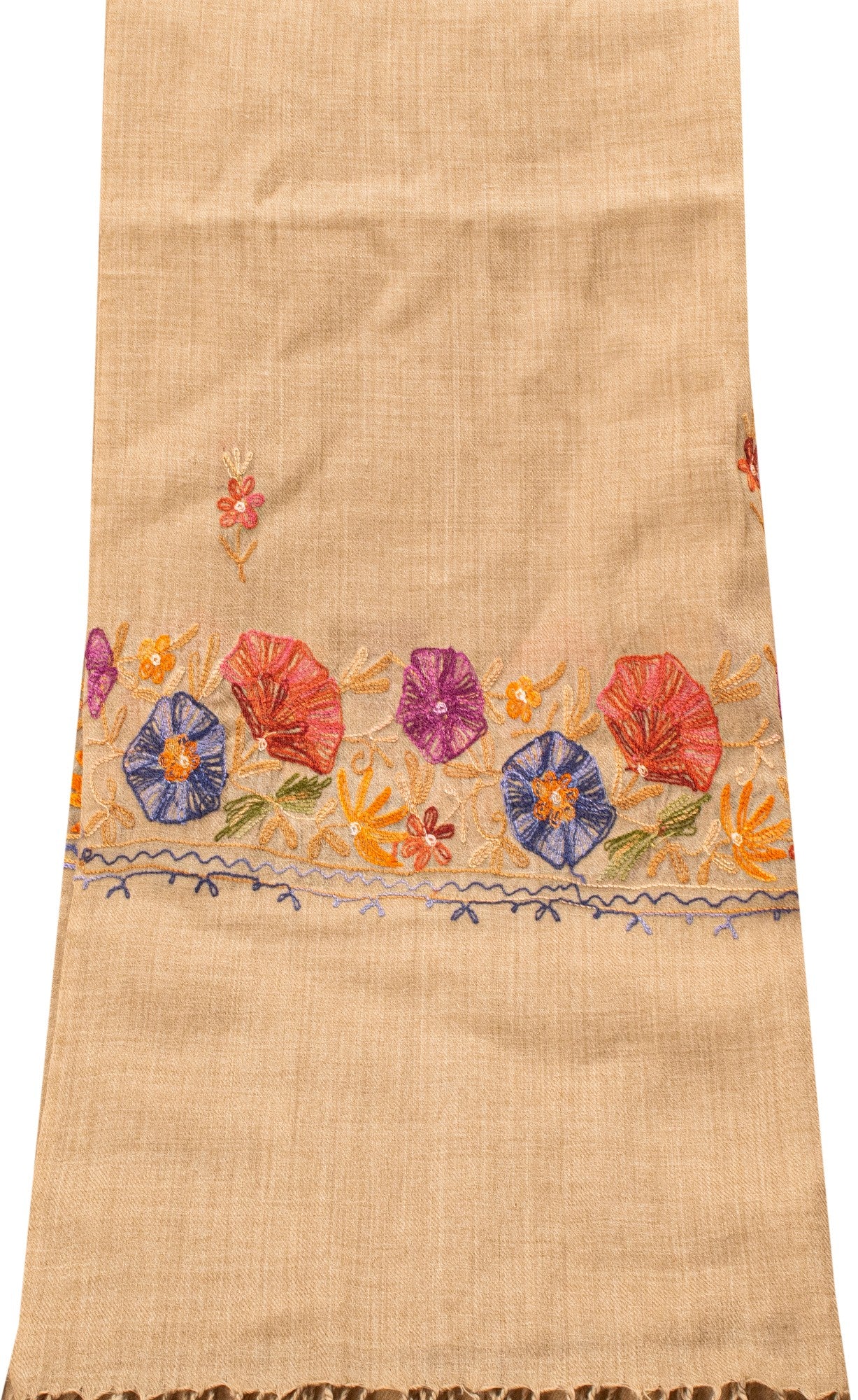 Sanskriti Vintage Brown Wool Shawl Aari Embroidered Floral Stole Scarf Wrap Veil
