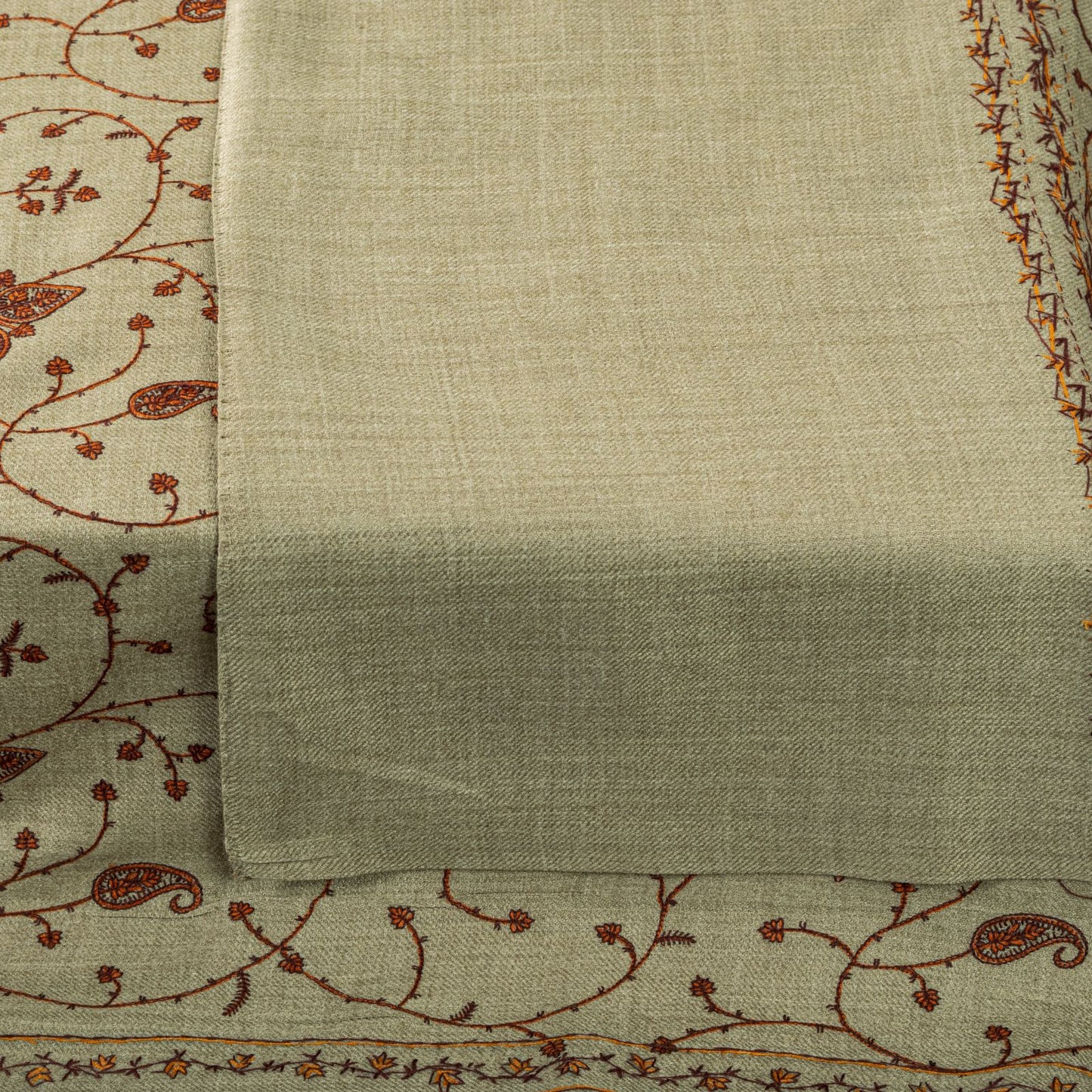 Sanskriti Vintage Beige Soft Blend Wool Shawl Hand Embroidered Suzani Wrap Stole