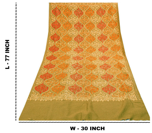 Sanskriti Vintage Long Green Woolen Embroidery Aari Kashmiri Sustainable Stole