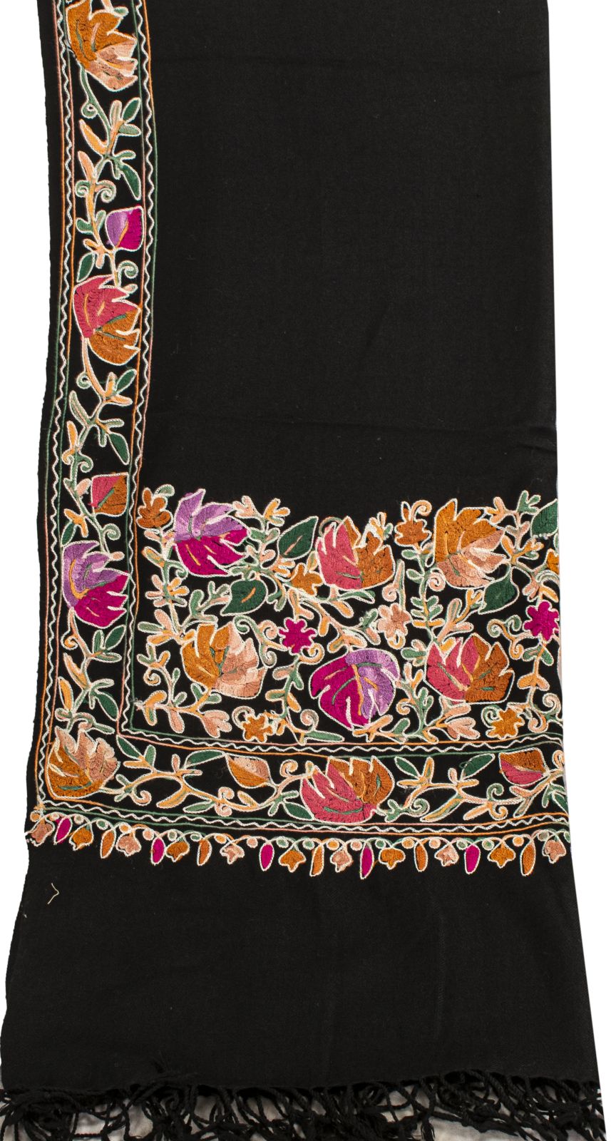 Sanskriti Vintage Black 100%Pure Wool Shawl Kashmiri Aari Embroidered Soft Stole