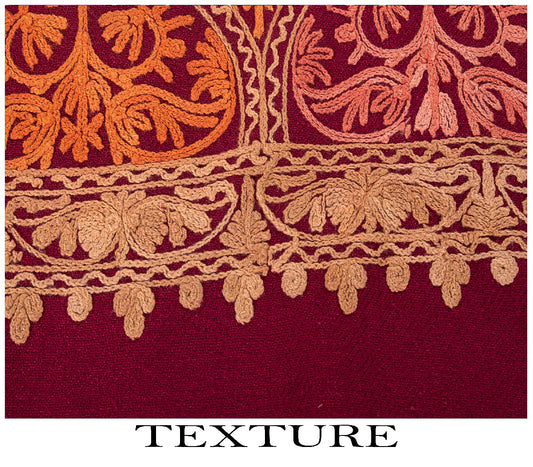 Sanskriti Vintage Dark Red Wool Shawl Kashmiri Ari Embroidered Traditional Stole