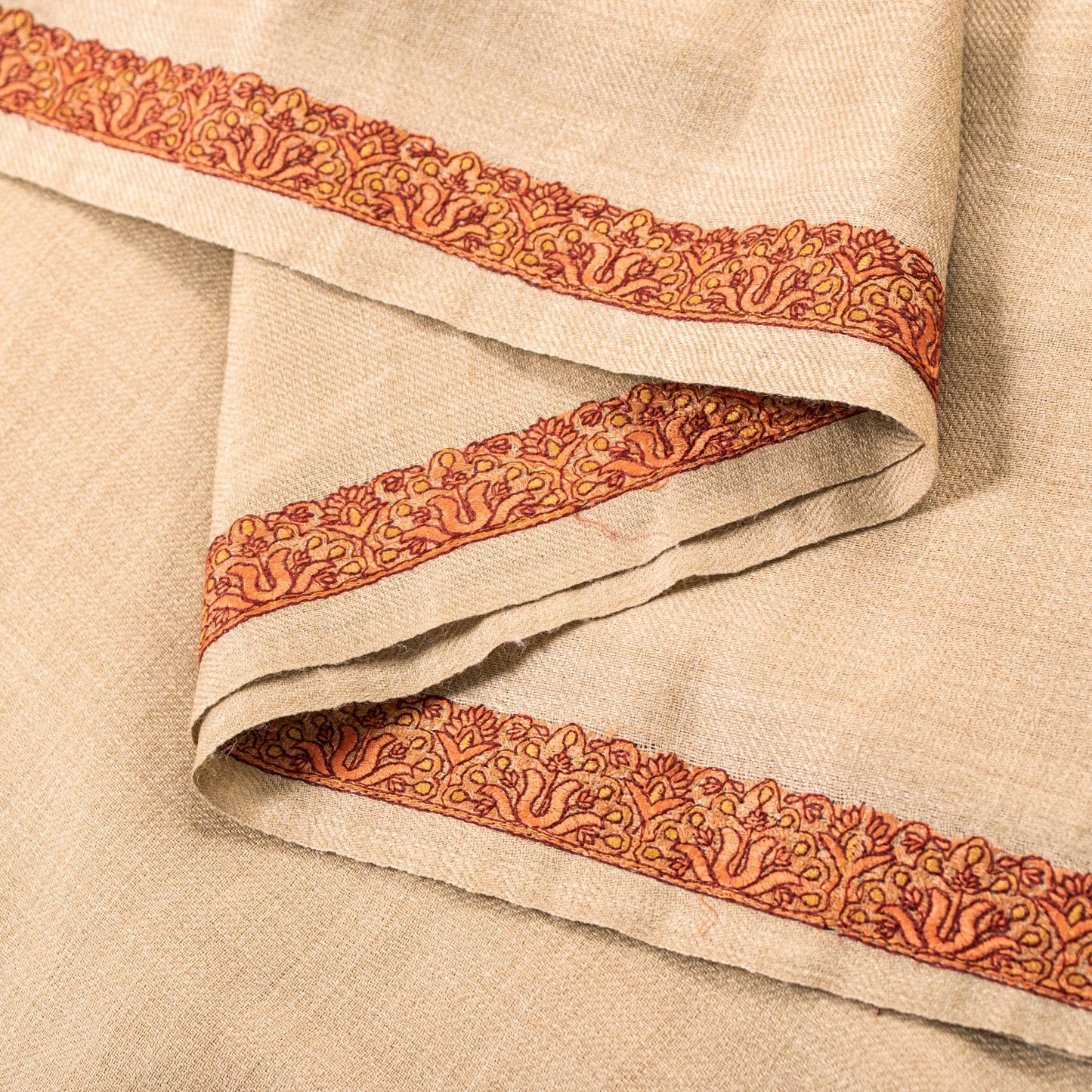 Sanskriti Vintage Long Ivory Pure Woolen Shawl Hand Embroidered Suzani NeckStole