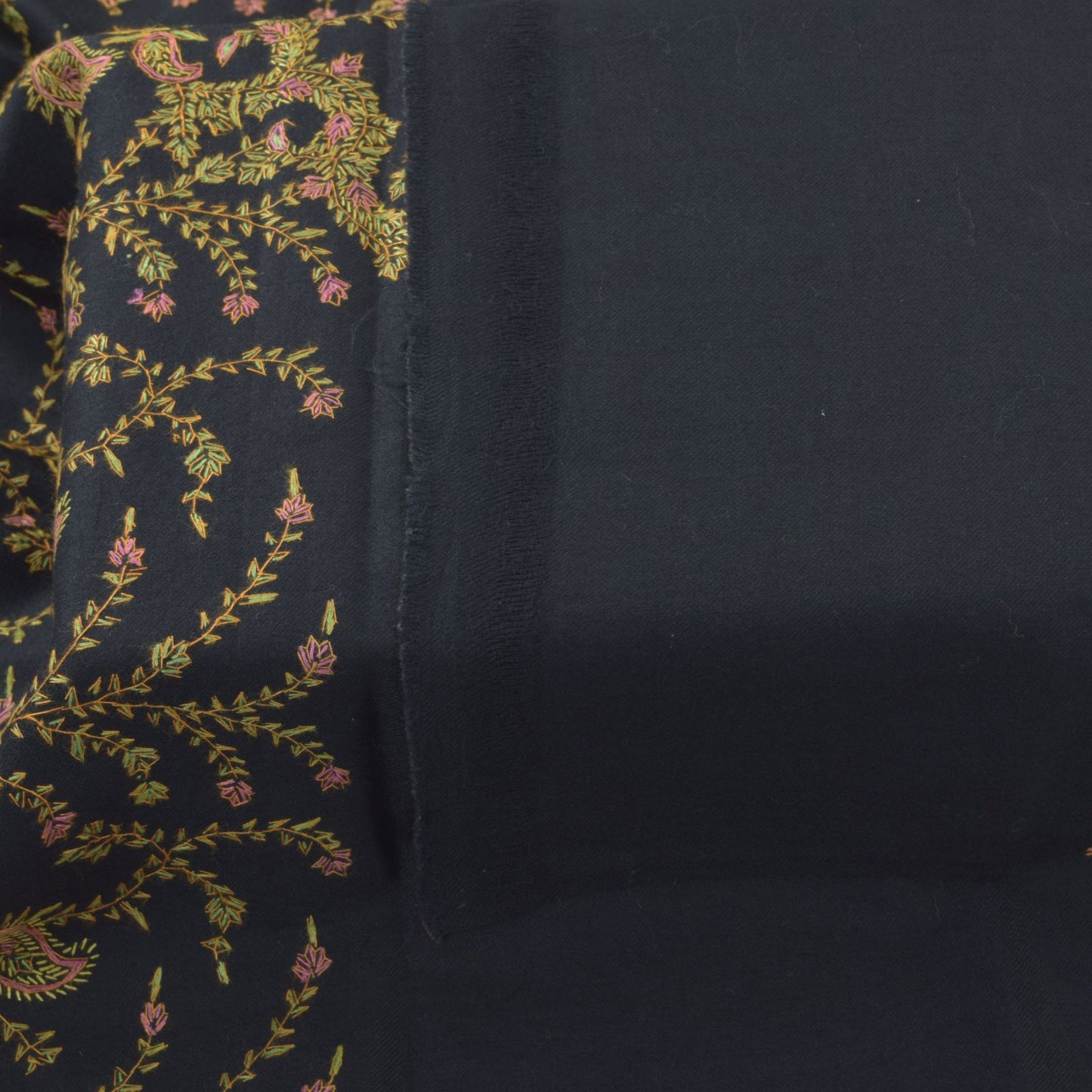 Sanskriti Vintage Black Pure Wool Shawl Hand Embroidered Suzani Stole Wrap Veil