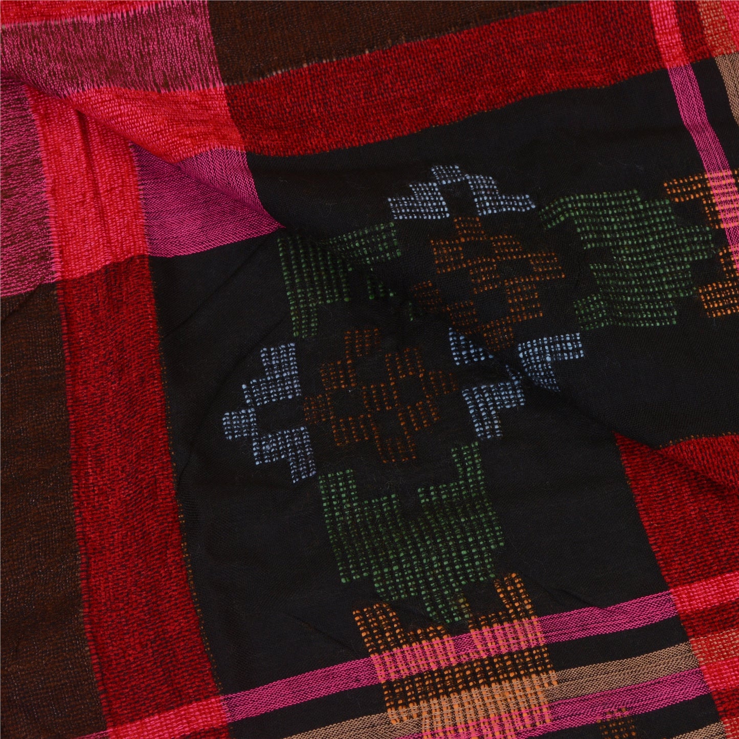 Sanskriti Vintage Pink/Black Long Woollen Shawl Embroidered Woven Scarf Stole