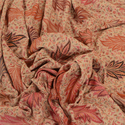Sanskriti Vintage Indian Woven Shawl Scarf Viscose Cream Stole Throw Warm Stole