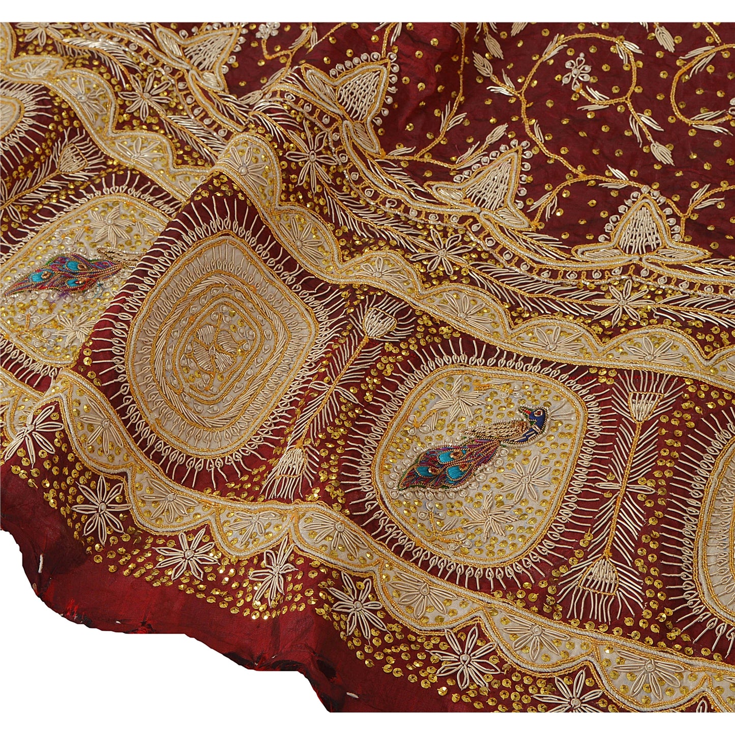 Sanskriti Vintage Unstitched Pure Silk Long Skirt Lehenga Heavy Wedding Zardozi