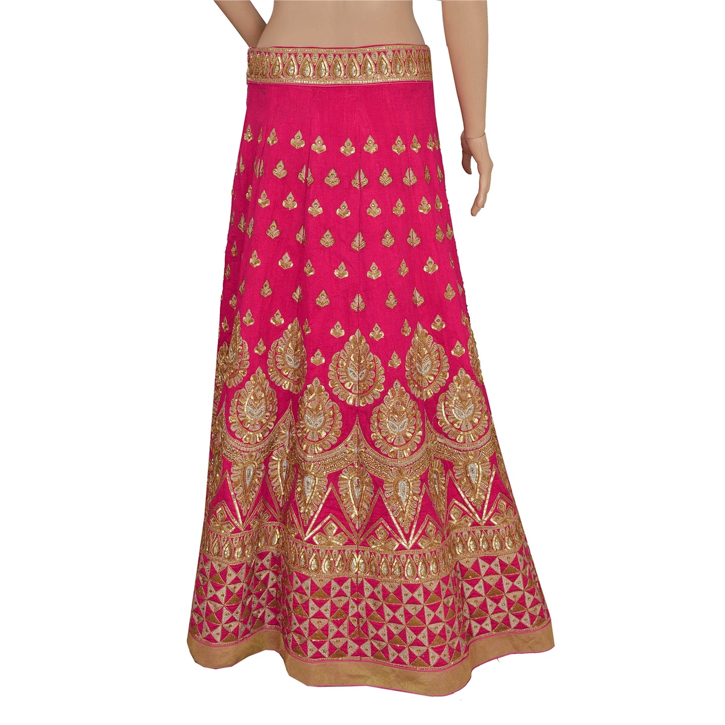 Sanskriti Vintage Pink Long Skirt Chanderi Silk Hand Beaded Ethnic Stitched