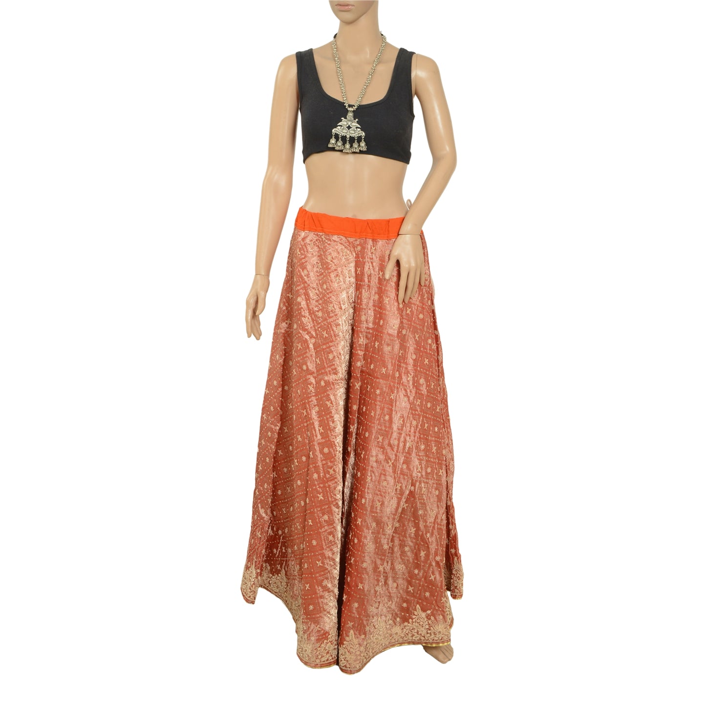 Sanskriti Red Long Skirt Pure Tissue Silk Hand Beaded Woven Stitched Lehenga