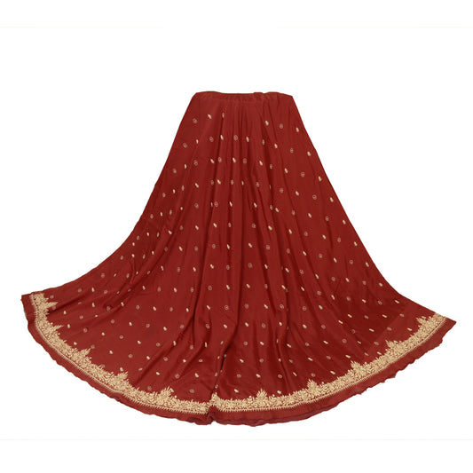 Sanskriti New Dark Red Long Skirt Pure Silk Hand Beaded Unstitched Lehenga