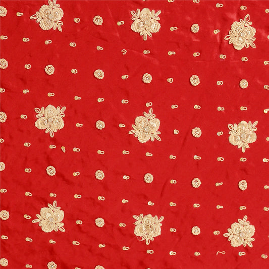 Sanskriti New Red Long Skirt Pure Satin Silk Hand Beaded Unstitched Lehenga