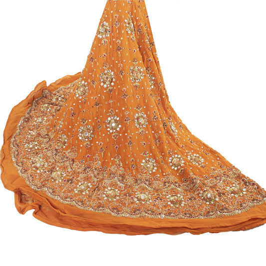 Sanskriti Vintage Long Skirt Pure Georgette Silk Hand Beaded Unstitched Lehenga