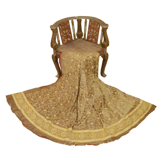 Sanskriti Vintage Long Skirt 100% Pure Tissue Silk Handmade Unstitched Lehenga