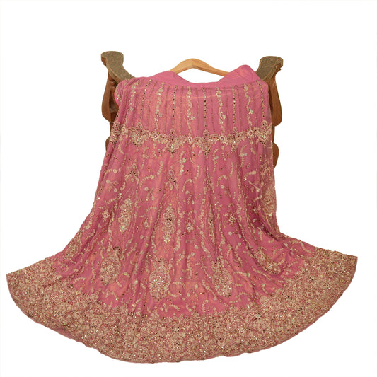 Sanskriti Vintage Long Skirt Pink Hand Beaded Stitched Party/Bollywood Lehenga