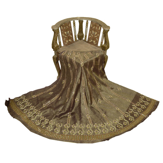 Sanskriti Vintage Long Skirt Art Silk Hand Beaded Unstitched Sequins Lehenga