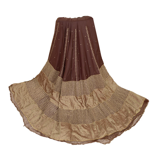 Sanskriti Vintage Purple Long Skirt Pure Silk Hand Beaded Unstitched Lehenga