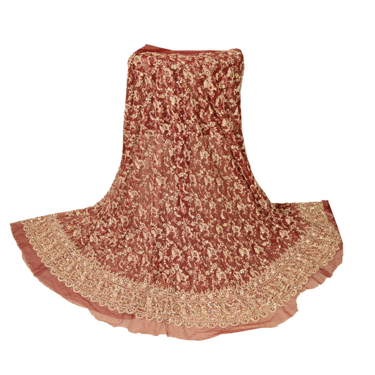 Sanskriti Vintage Long Skirt Net Mesh Handmade Unstitched Zardosi Work Lehenga