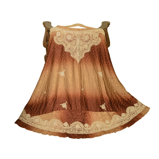 Sanskriti Vintage Brown Pure Silk Skirt Unstitched Hand Beaded Zardozi Bollywood