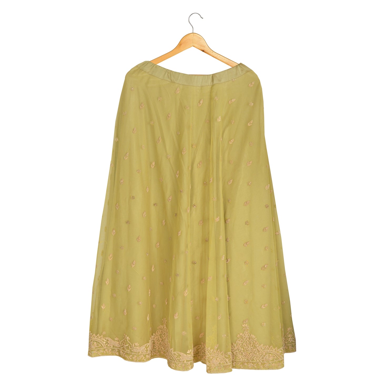 Sanskriti Vintage Long Wedding Skirt Pure Silk Green Handmade Stitched Lehenga
