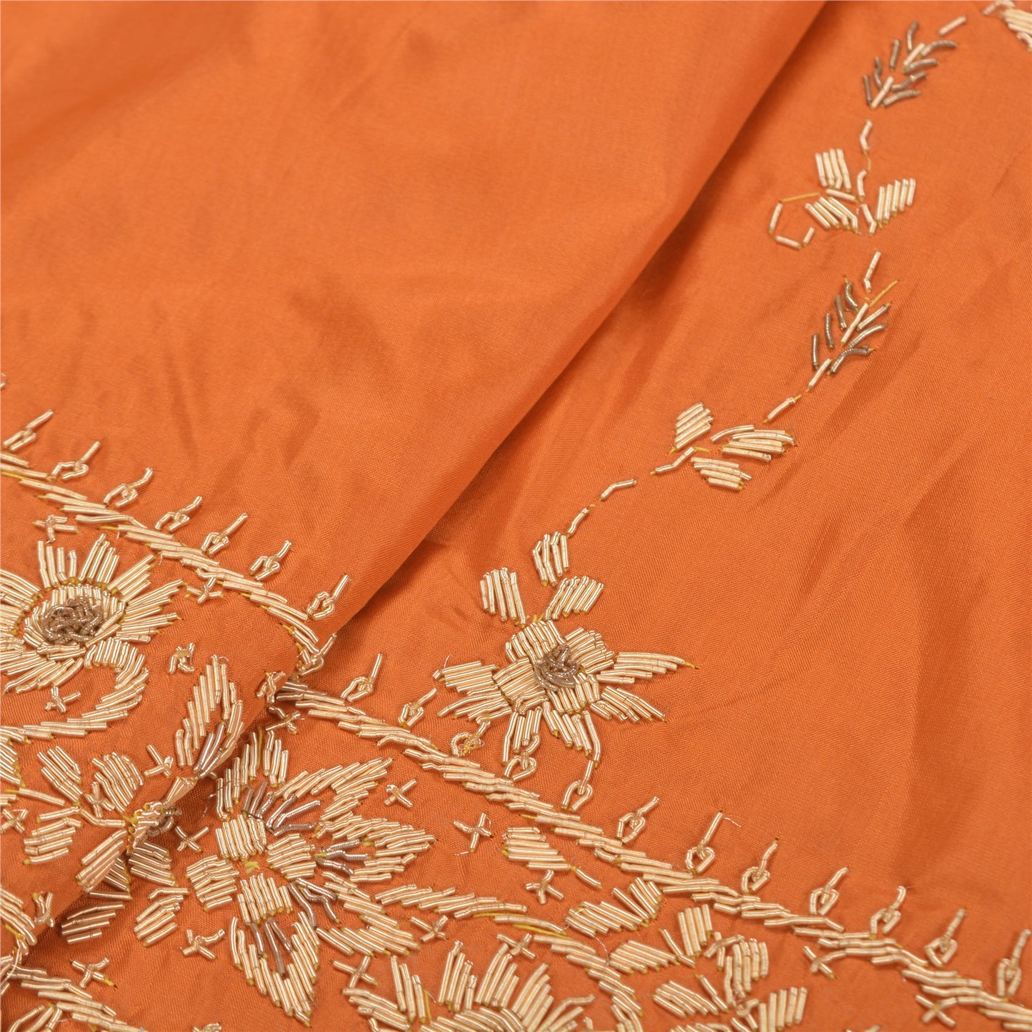 Sanskriti Vintage Orange Long Skirt Pure Silk Orange Handmade Unstitched Lehenga