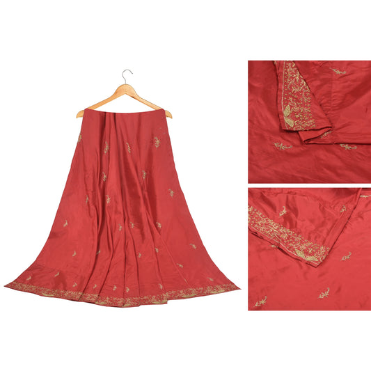 Sanskriti Vintage Long Skirt Pure Silk Dark Red Hand Beaded Unstitched Lehenga