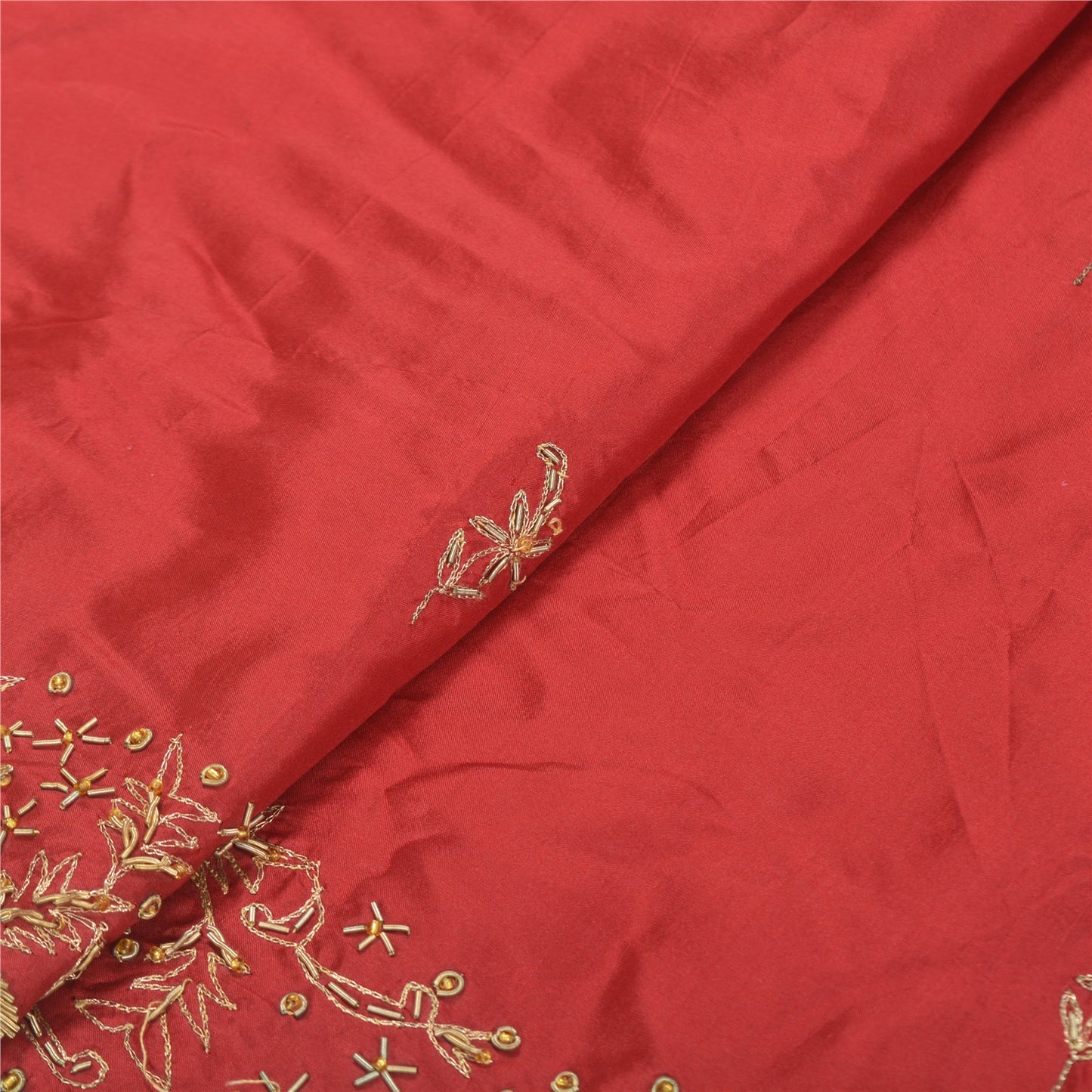 Sanskriti Vintage Long Skirt Pure Silk Dark Red Hand Beaded Unstitched Lehenga