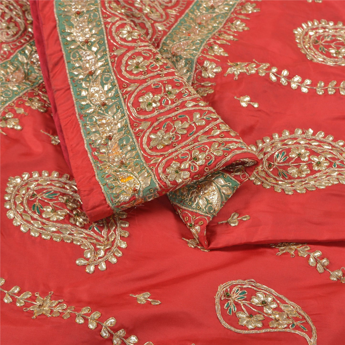 Sanskriti Vintage Wedding Long Skirt Pure Satin Silk Handmade Stitched Lehenga