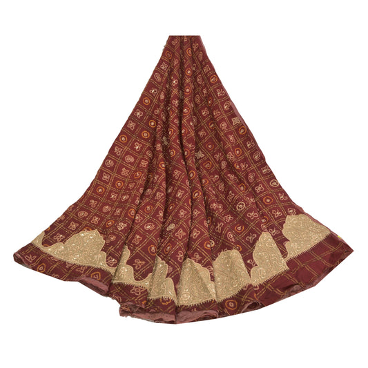 Sanskriti Vintage Long Skirt Pure Cotton Hand Beaded Bandhani Unstitched Lehenga