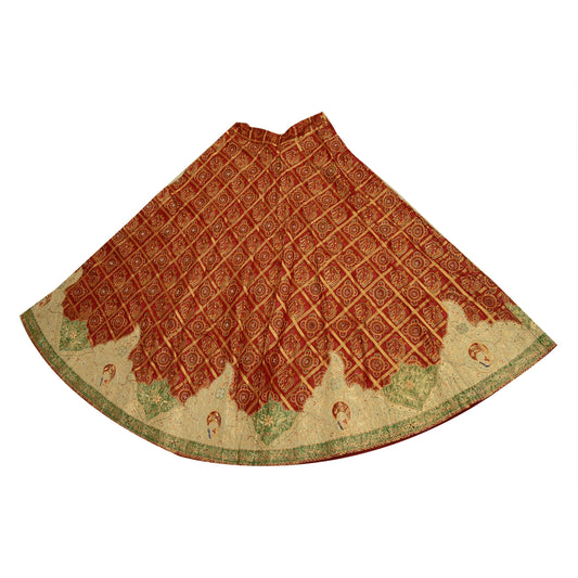 Sanskriti Vintage Long Skirt Pure Silk Red Hand Beaded Stitched Bandhani Lehenga