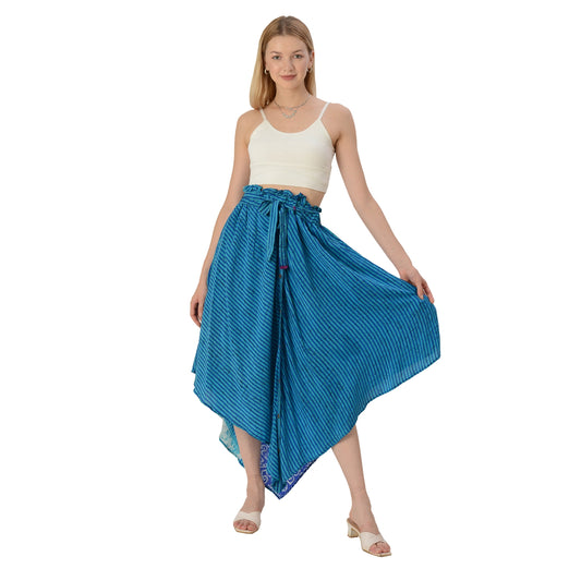 Sanskriti Vintage Limited Edition High Low Skirt Pure Crepe Silk Printed, Upcycled