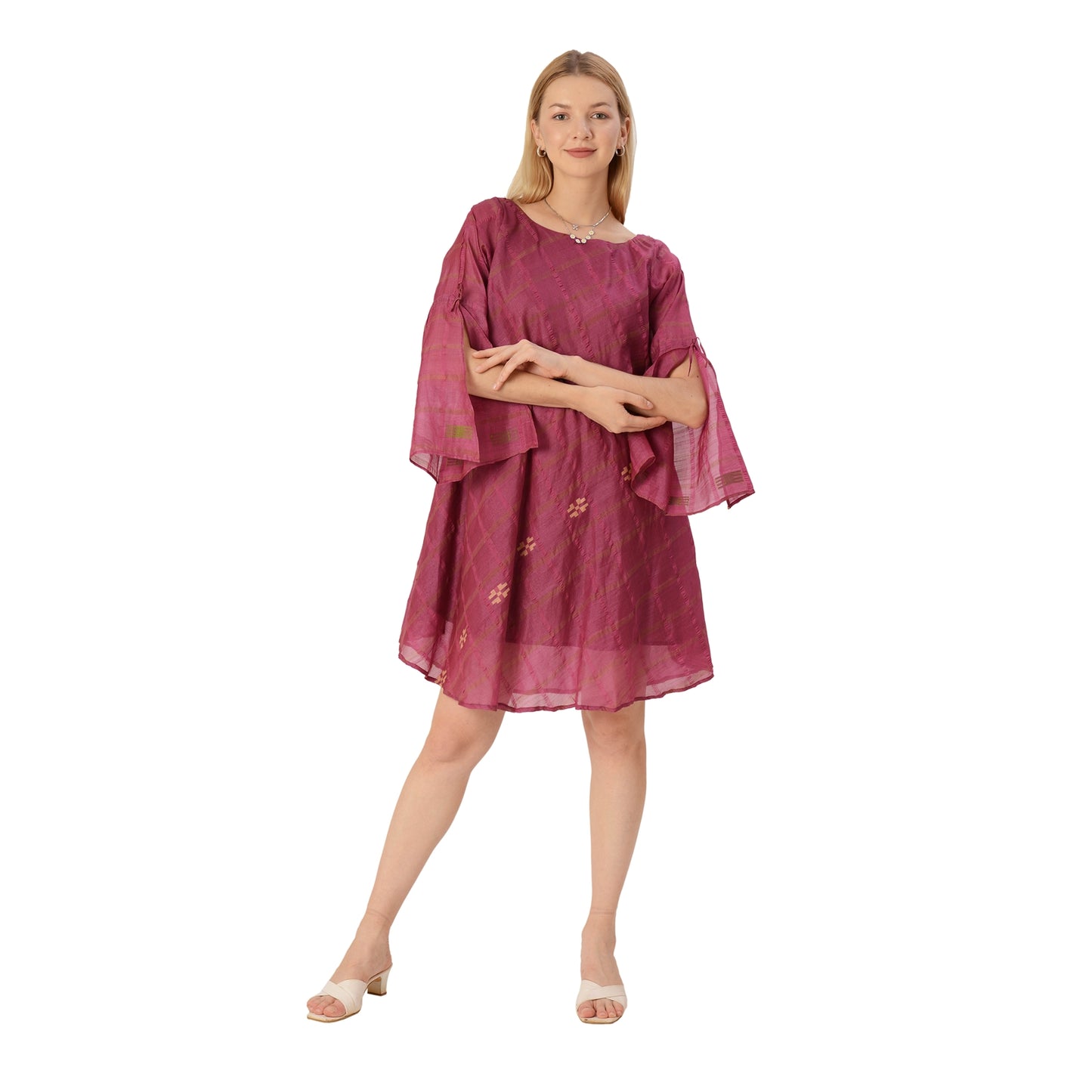 Платье-туника Sanskriti Vintage Limited Edition с жакетом, сари из чистого переработанного шелка Tussar, свободный размер