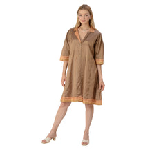 Load image into Gallery viewer, Limited Edition Sanskriti India Upcycled Pure Silk Brown Notch Collar Dress
