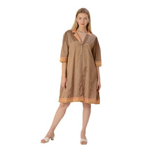 Load image into Gallery viewer, Limited Edition Sanskriti India Upcycled Pure Silk Brown Notch Collar Dress
