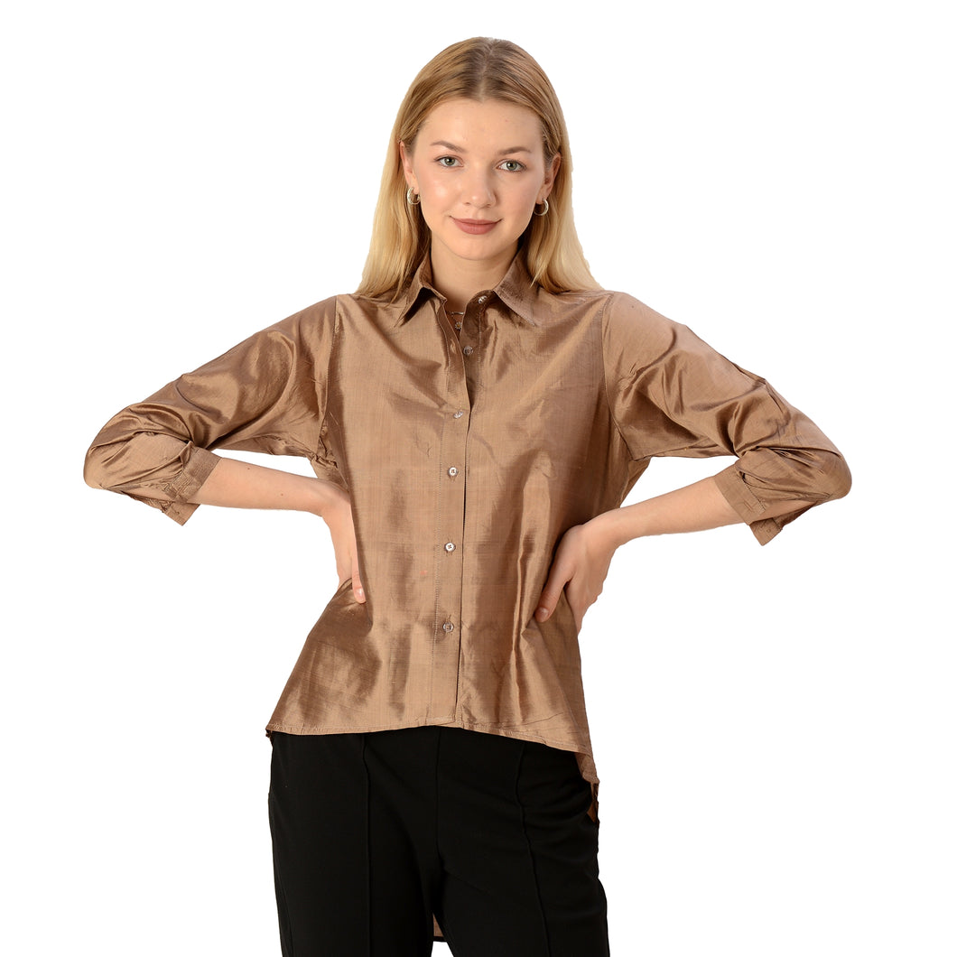 Limited Edition Sanskriti India Upcycled Pure Silk Brown Shirt