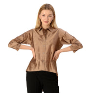 Limited Edition Sanskriti India Upcycled Pure Silk Brown Shirt