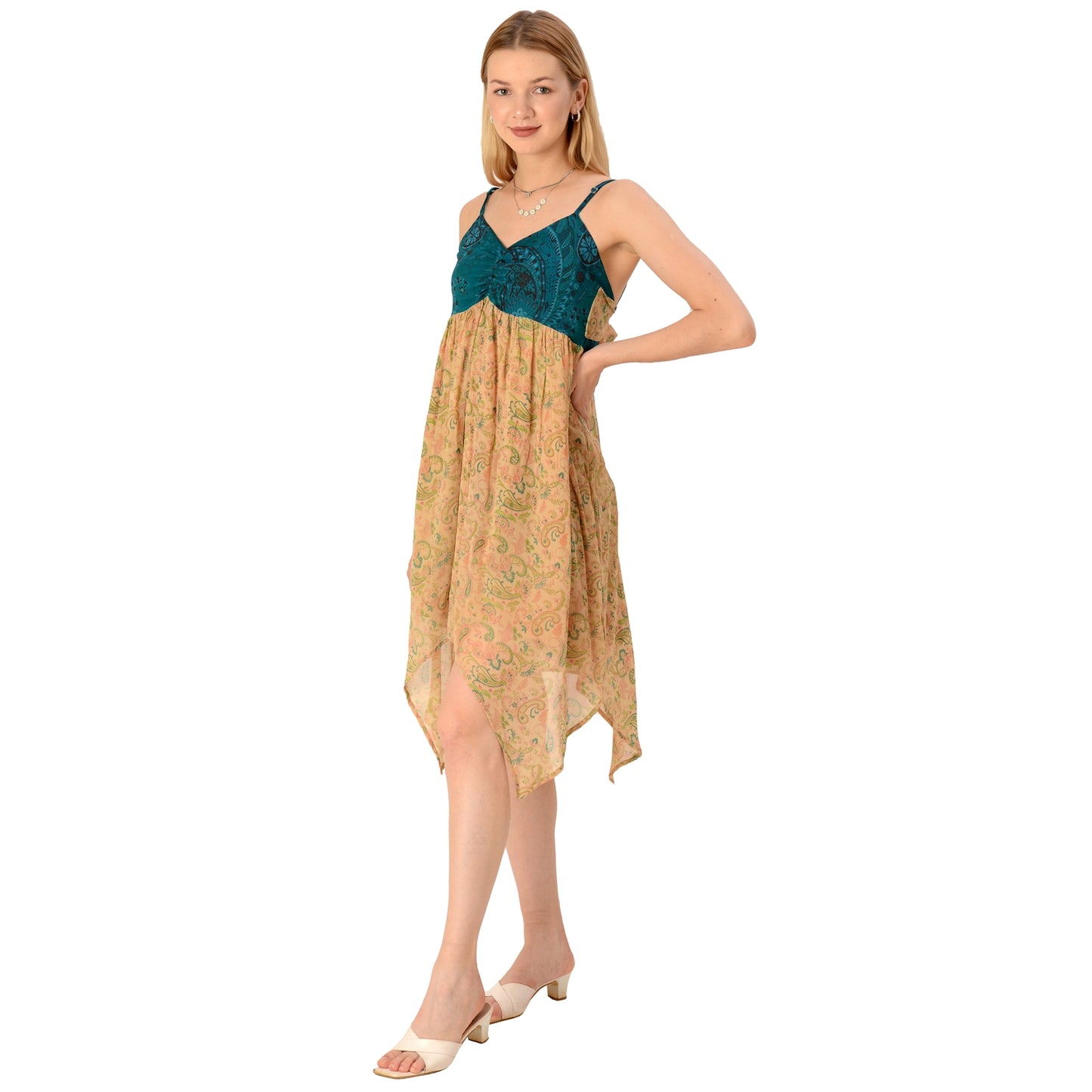 Sanskriti Vintage Limited Edition Handkerchief Dress Pure Georgette Silk Free Size