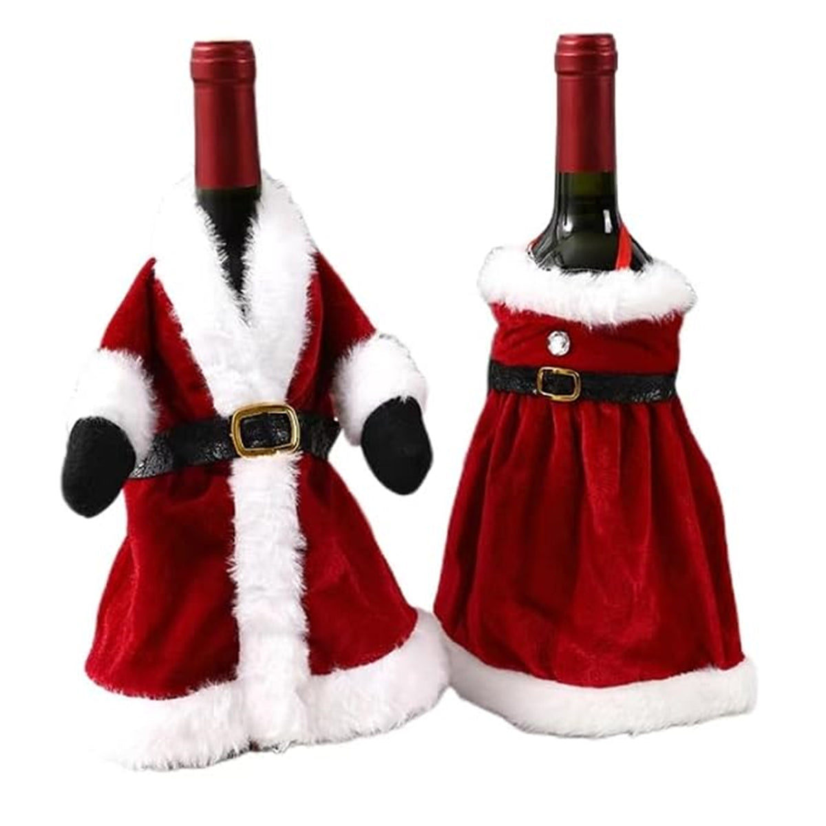 Christmas Wine Bottle Cover Set, 2Pc Santa Claus Dress Wine Sweater, Holiday Dining Table Decor, Secret Gift Bag, Velvet Wrap By KreatvKraft