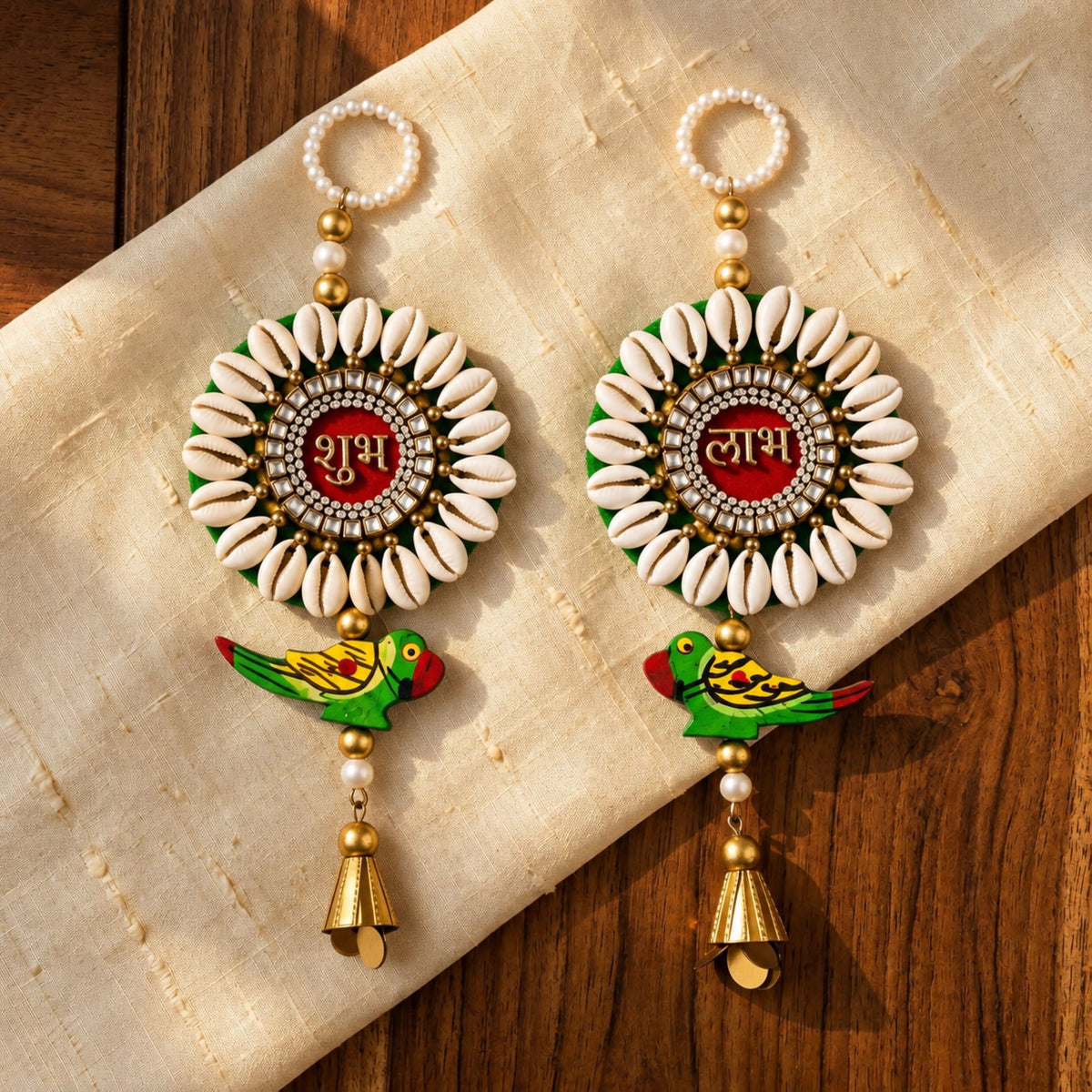 Sanskriti 2pc Handmade Shubh Labh Door Hanging Reusable Diwali Decor Shell Toran