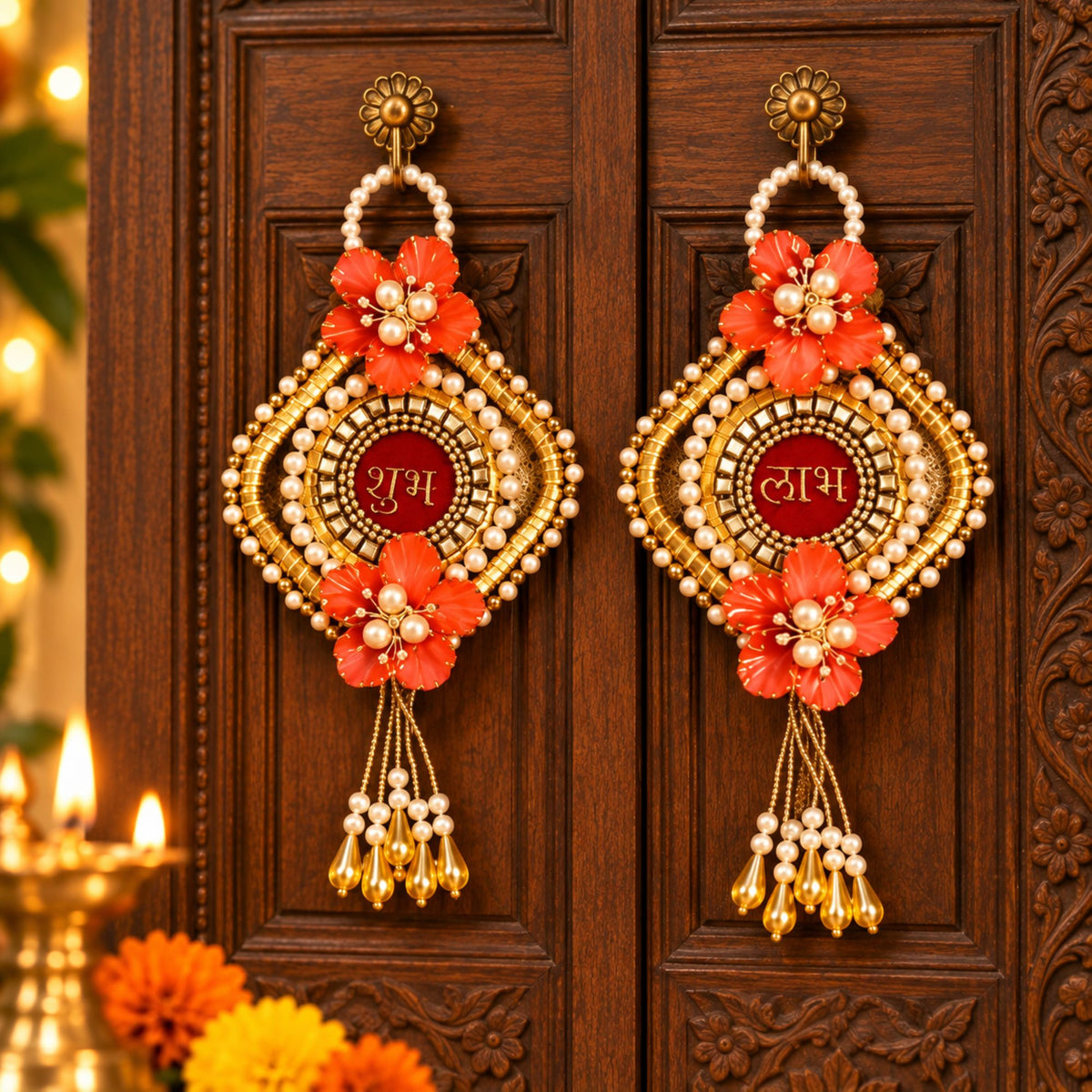 Sanskriti Handmade Shubh Labh Door Hanging 2pc Reusable Diwali Deco Beaded Toran