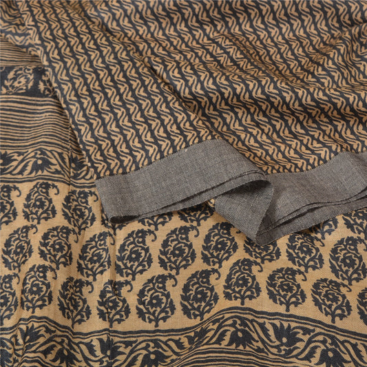 Sanskriti Vintage Brown Heavy Sarees 100% Pure Woolen Sustainable Fabric Printed Warm Sari