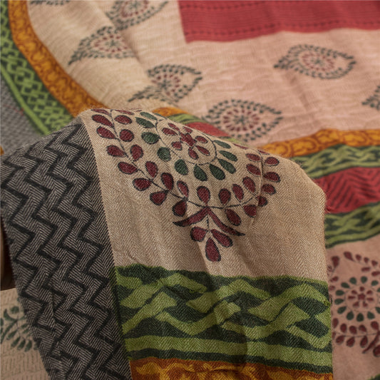 Sanskriti Vintage Red & Pink Sarees Pure Woolen Block-Printed Sari Indian Fabric