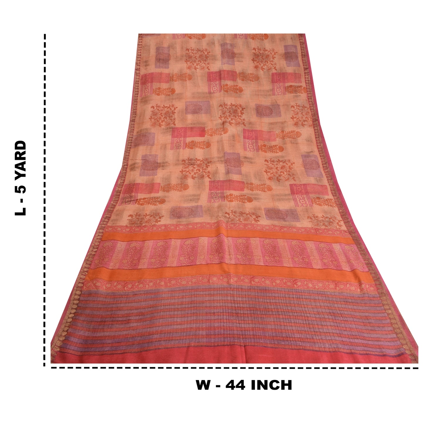 Sanskriti Vintage Pink Sarees 100% Pure Woolen Printed Zari Border Sari /Fabric
