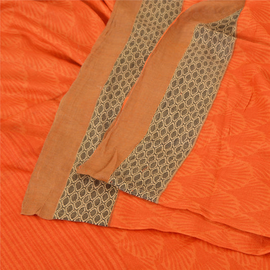 Sanskriti Vintage Sarees Rusty Orange Pure Woolen Printed Sari 5yd Craft Sustainable Fabric
