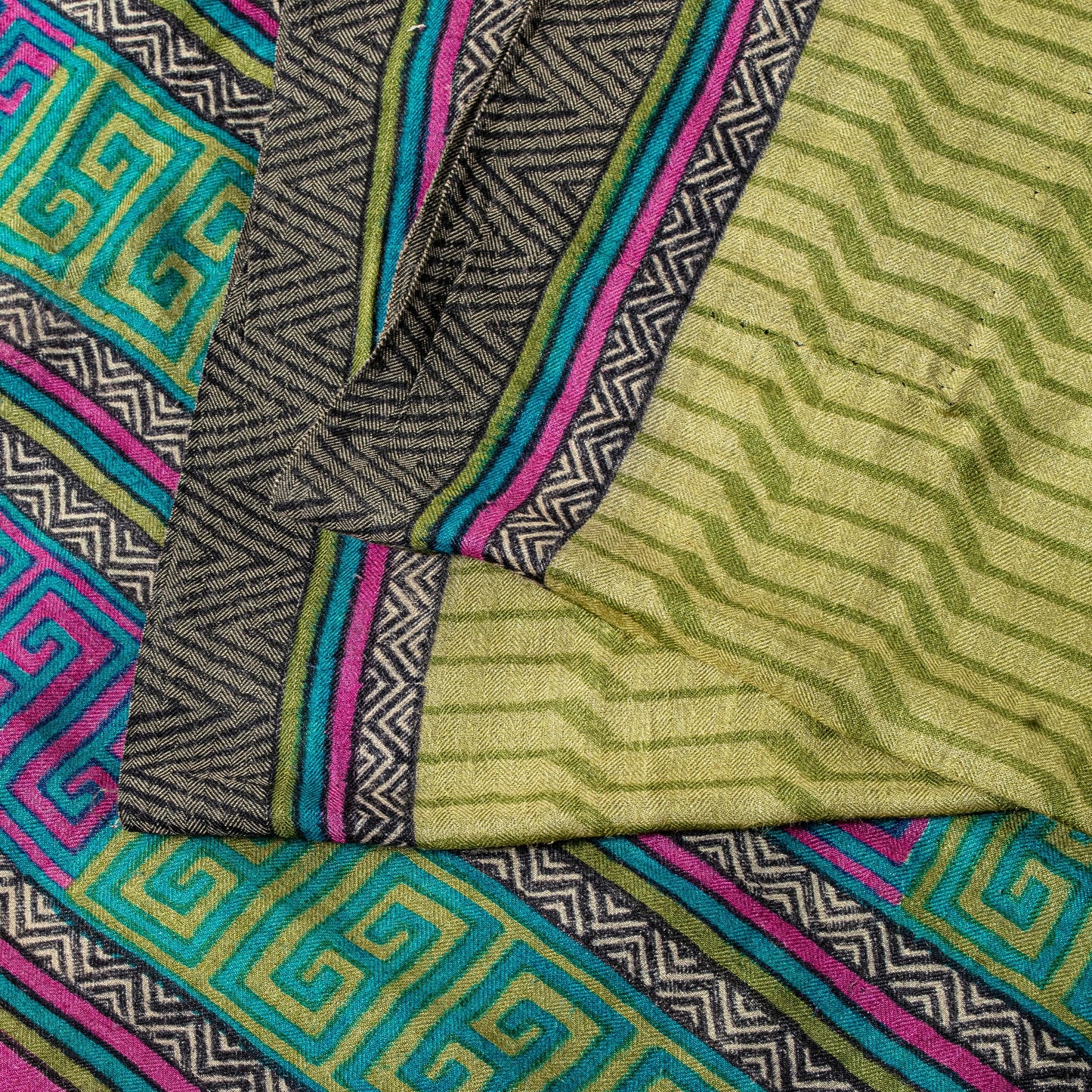 Sanskriti Vintage Soft Green Pure Woolen Saree Geometric Print Sari 5.5+YD Craft