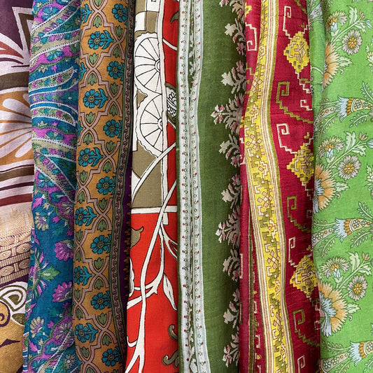 Sustainable Bulk Sarees Fabric - Sanskriti Vintage Assorted Recycled Silk Sarees for Crafts and Projects