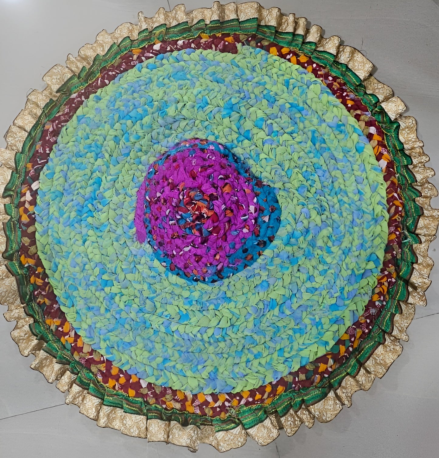 Sanskriti New Gudri/Rug Handmade Pure Cotton Multicolor Round 18" Dia Accent